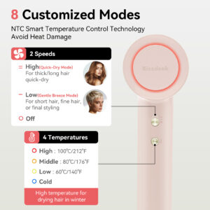 high speed hair dryer with diffuser for curly hair 110000 rpm brushless motor negative ionic blow dryer, fast drying low damage no heat burn for natural curls, pink