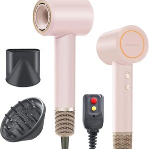 high speed hair dryer with diffuser for curly hair 110000 rpm brushless motor negative ionic blow dryer, fast drying low damage no heat burn for natural curls, pink